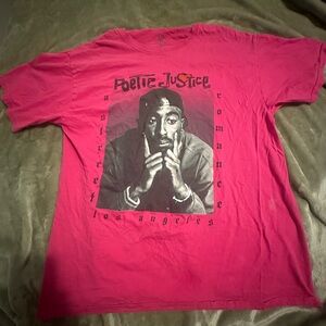 Pink Tupac Poetic Justice Short Sleeve Tee with Graphic Design